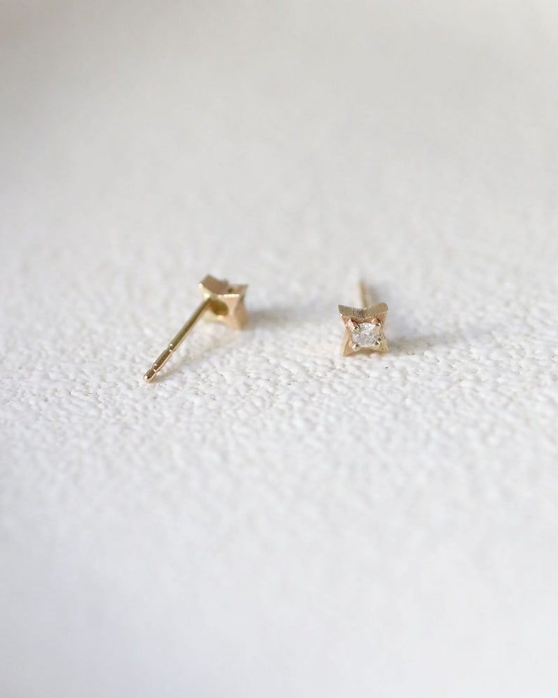 diamond star earrings, compass earrings, solid gold ,star stud earrings image 2