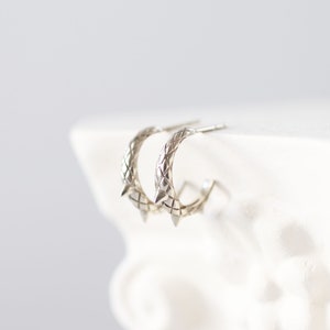 14k White Gold Snake Earrings, Small Solid Gold Hoop Earrings, Tiny Dragon Earrings image 2