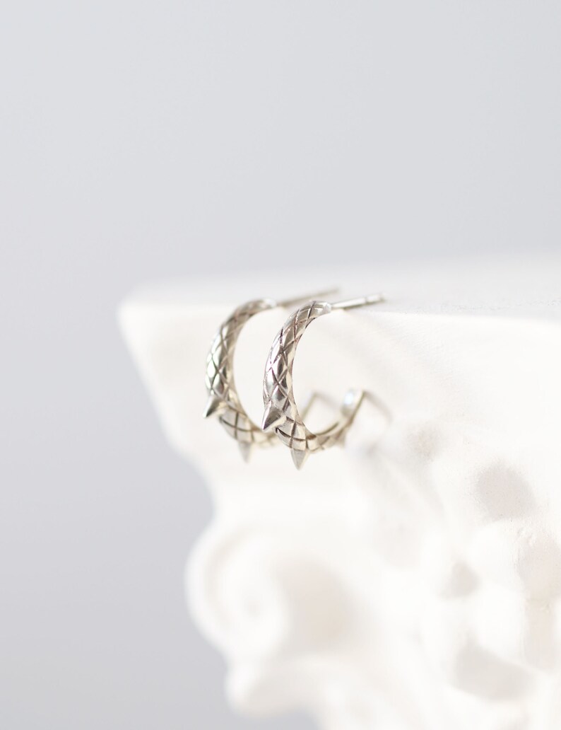 14k White Gold Snake Earrings, Small Solid Gold Hoop Earrings, Tiny Dragon Earrings image 2