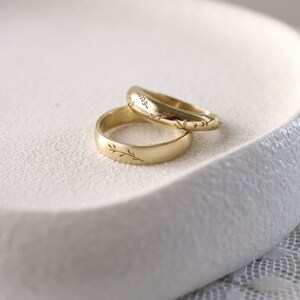Solid Gold Matching Floral Wedding Rings, His and Hers Matching Leaf ...