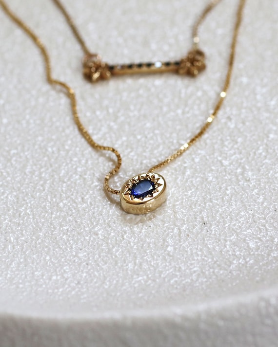 Gold Sapphire Necklace Sapphire Eye 