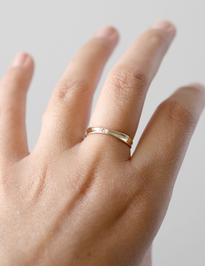 Minimalist Wedding Ring, Alternative Engagement Ring, wedding Band,, Stackable Gold Ring, 14k Diamond ring, Tiny Diamond image 5