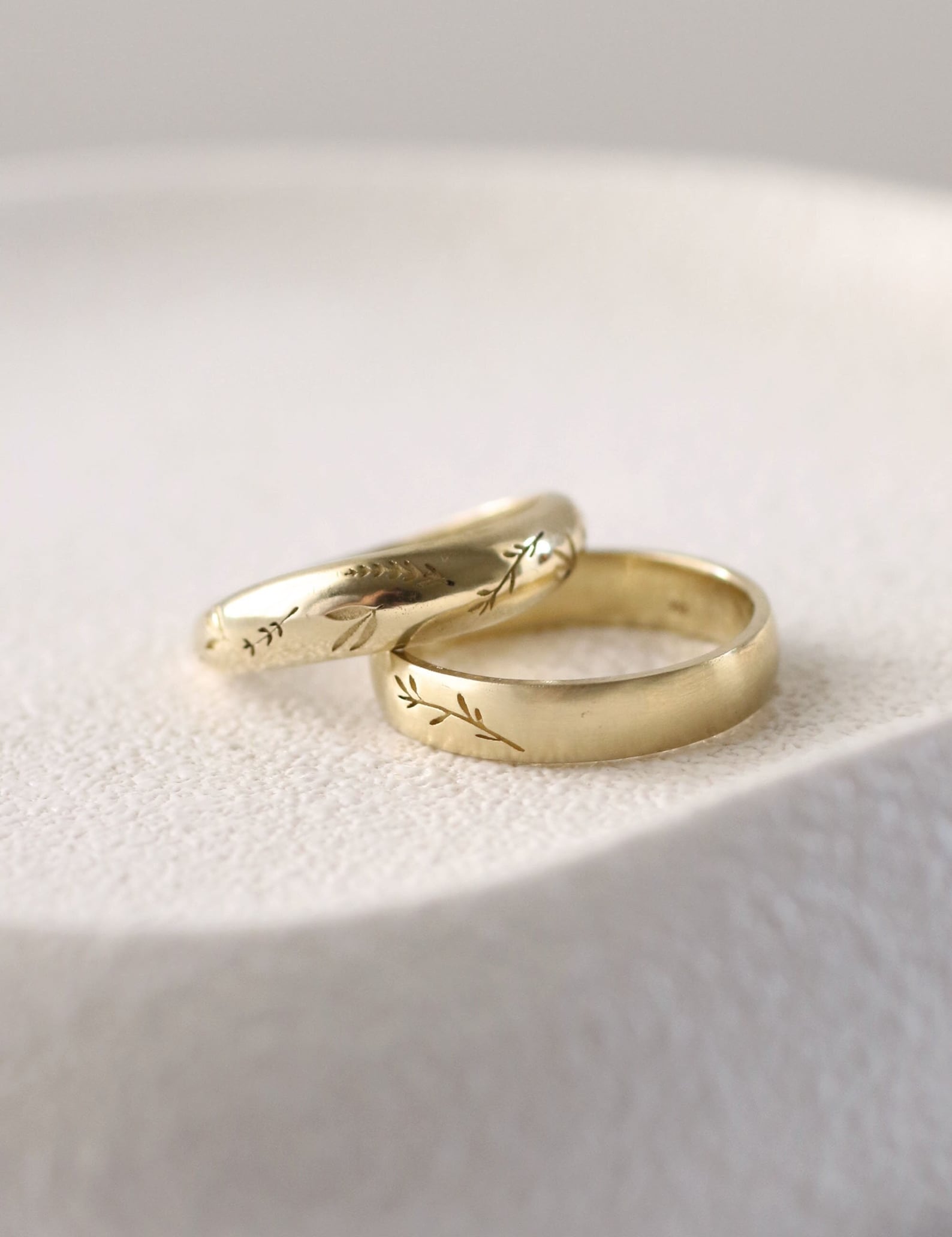 Solid Gold Matching Floral Wedding Rings, His and Hers Matching Leaf ...