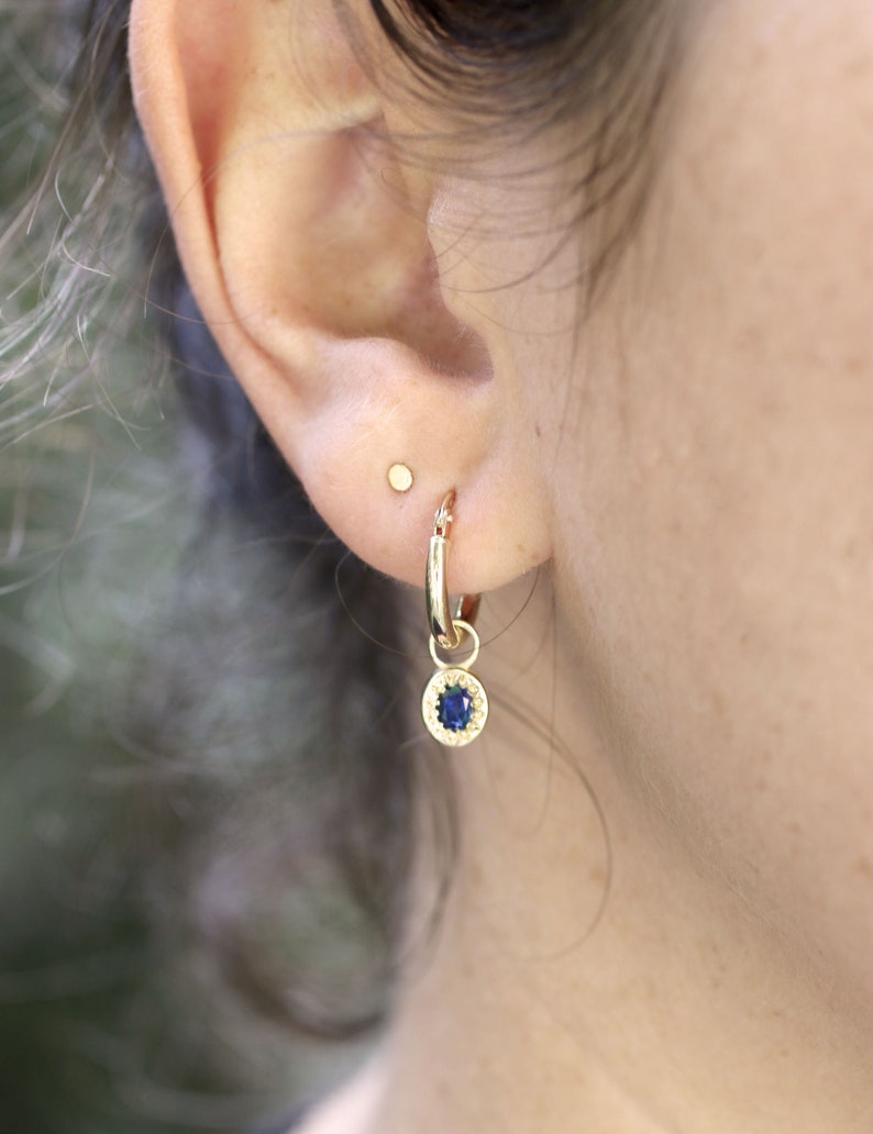 blue sapphire pendant hoop earrings in 14k solid gold image 7