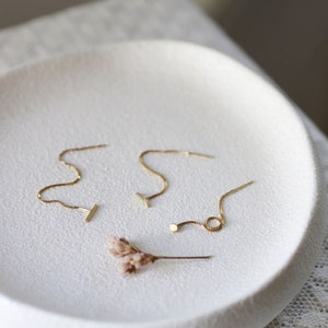 solid gold minimalist threader earrings, mix and match chain earrings image 2