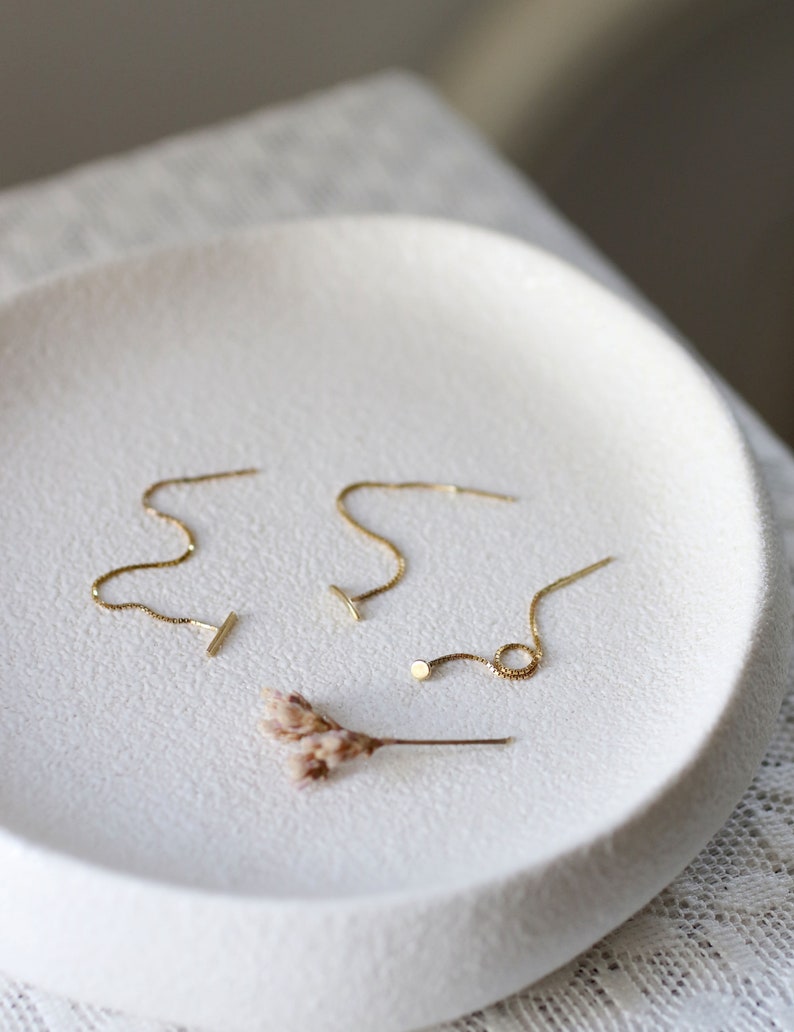 solid gold minimalist threader earrings, mix and match chain earrings image 2