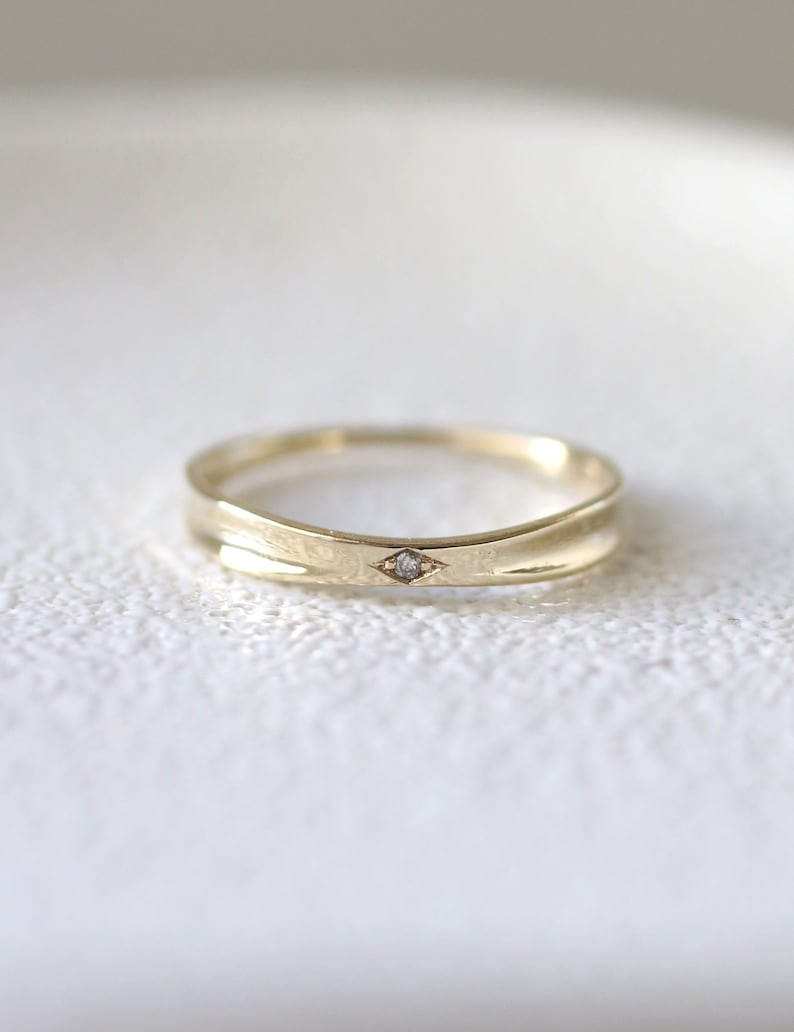 Minimalist Wedding Ring, Alternative Engagement Ring, wedding Band,, Stackable Gold Ring, 14k Diamond ring, Tiny Diamond image 1