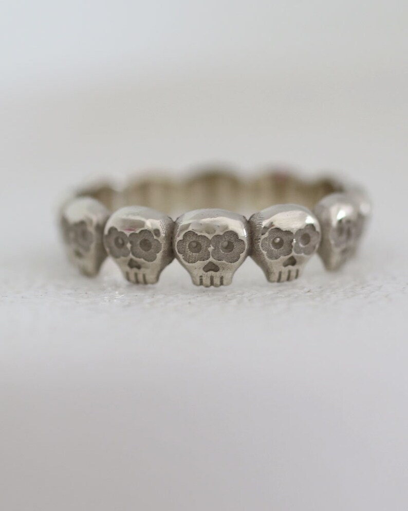 14K Gold Skull Wedding Ring, Skull Wedding Band, Gothic Wedding Rings, Unisex Wedding Band, Day Of The Dead Ring, Rose Gold Skull Ring image 1