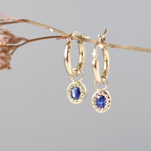 blue sapphire pendant hoop earrings in 14k solid gold image 4