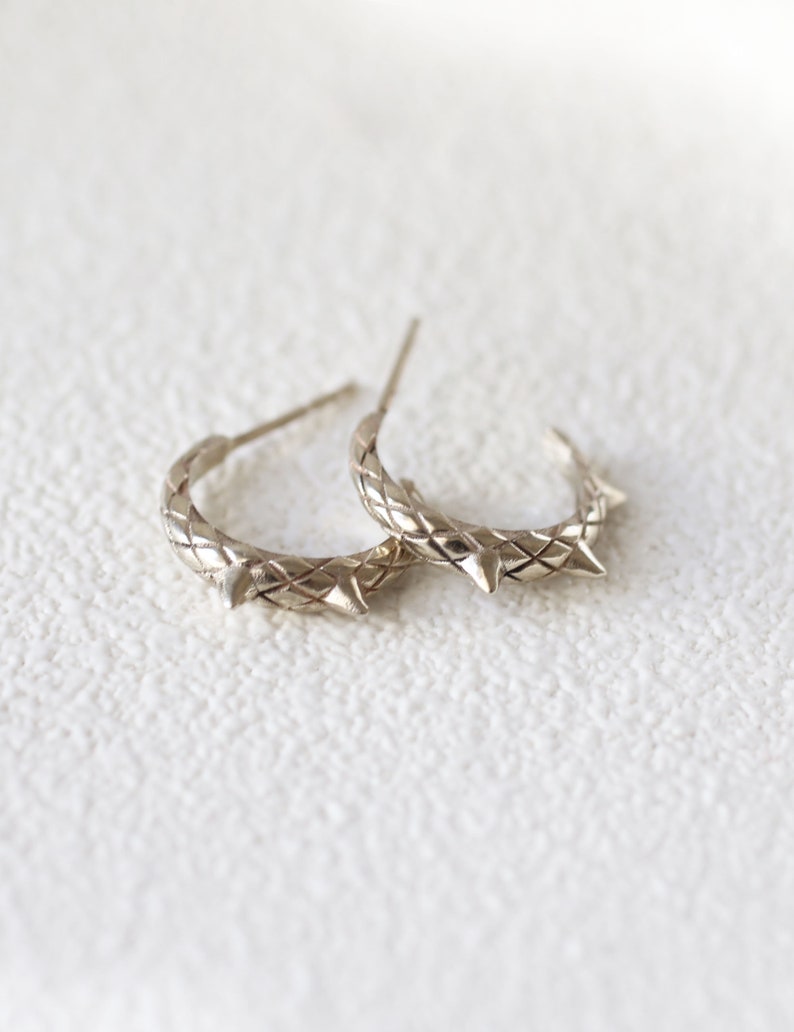 14k White Gold Snake Earrings, Small Solid Gold Hoop Earrings, Tiny Dragon Earrings image 3