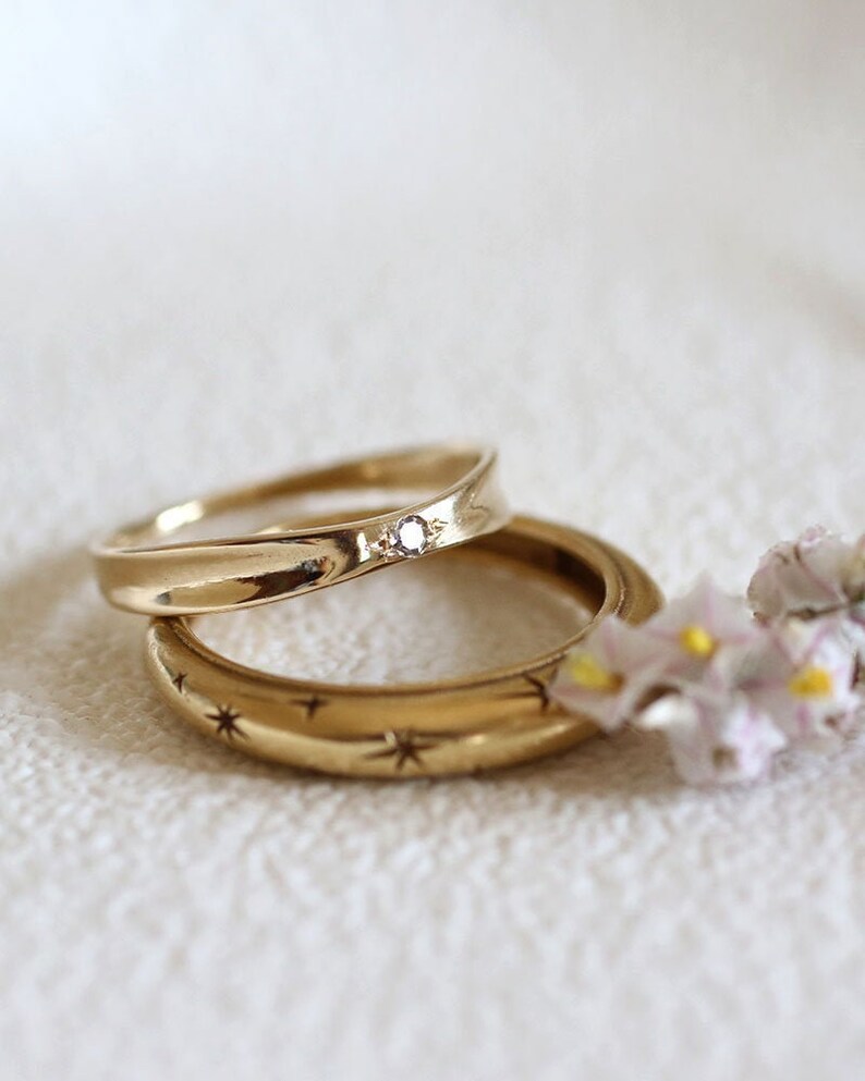 Minimalist Wedding Ring, Alternative Engagement Ring, wedding Band,, Stackable Gold Ring, 14k Diamond ring, Tiny Diamond image 4