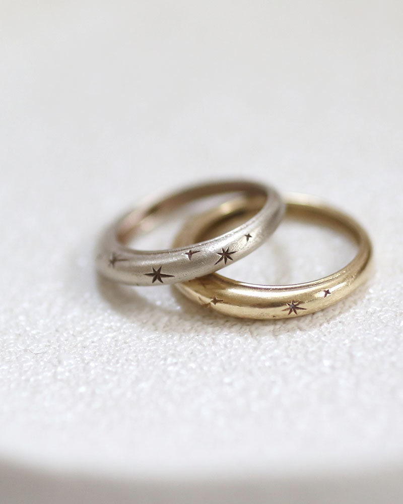 Star Rings With Triangle Design 18k Gold Star Ring, Star Wedding Band, Engraved Ring, Solid Gold Ring ...