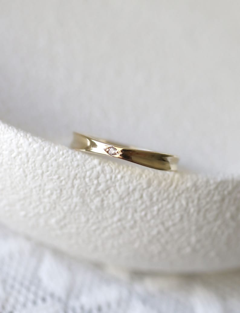 Minimalist Wedding Ring, Alternative Engagement Ring, wedding Band,, Stackable Gold Ring, 14k Diamond ring, Tiny Diamond image 3