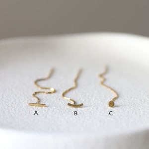solid gold minimalist threader earrings, mix and match chain earrings image 7