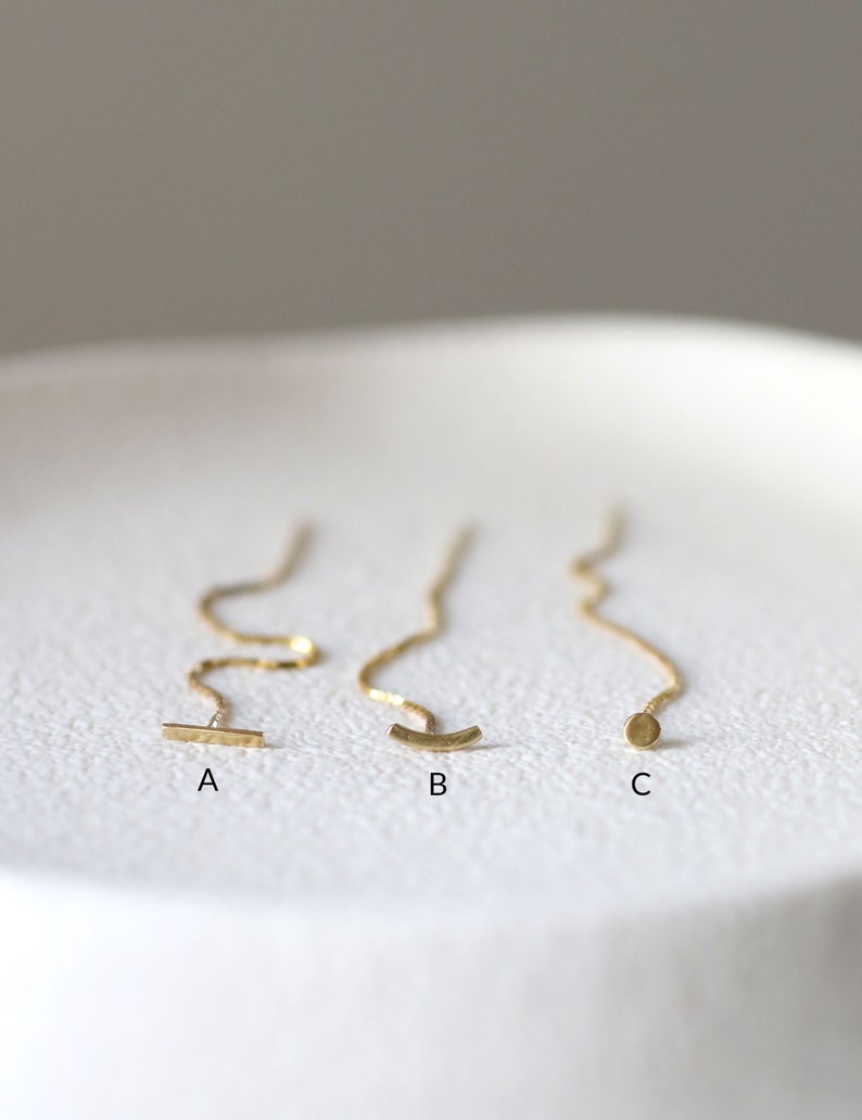 solid gold minimalist threader earrings, mix and match chain earrings image 7