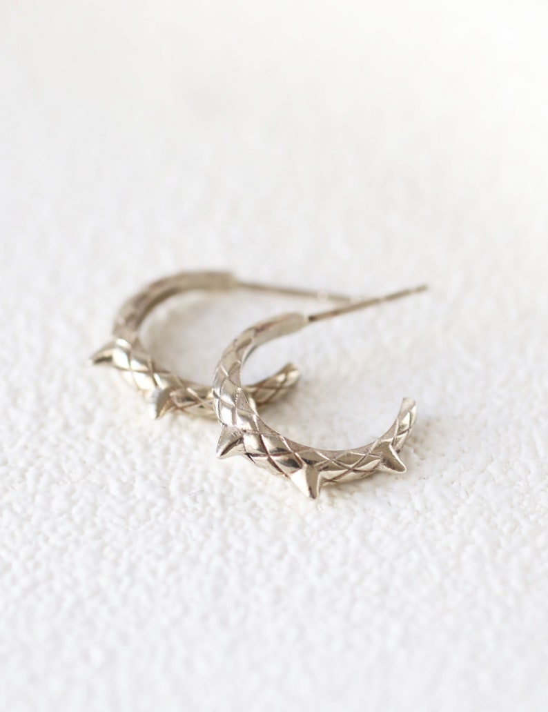 14k White Gold Snake Earrings, Small Solid Gold Hoop Earrings, Tiny Dragon Earrings image 1