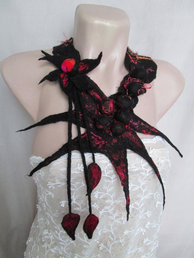 black collar,black necklace,gift idea,unique wool scarf,unique collar,art to wear Wearable Art,Fairy Collar Pixie Costume Accessory