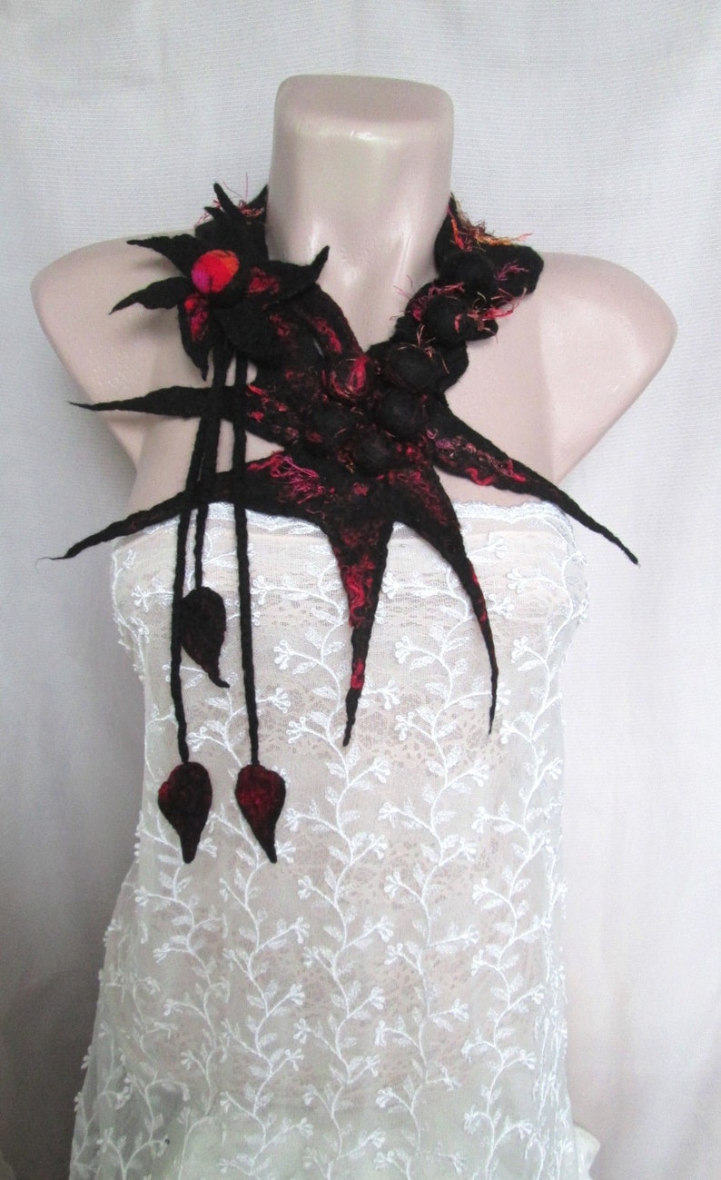 black collar,black necklace,gift idea,unique wool scarf,unique collar,art to wear Wearable Art,Fairy Collar Pixie Costume Accessory