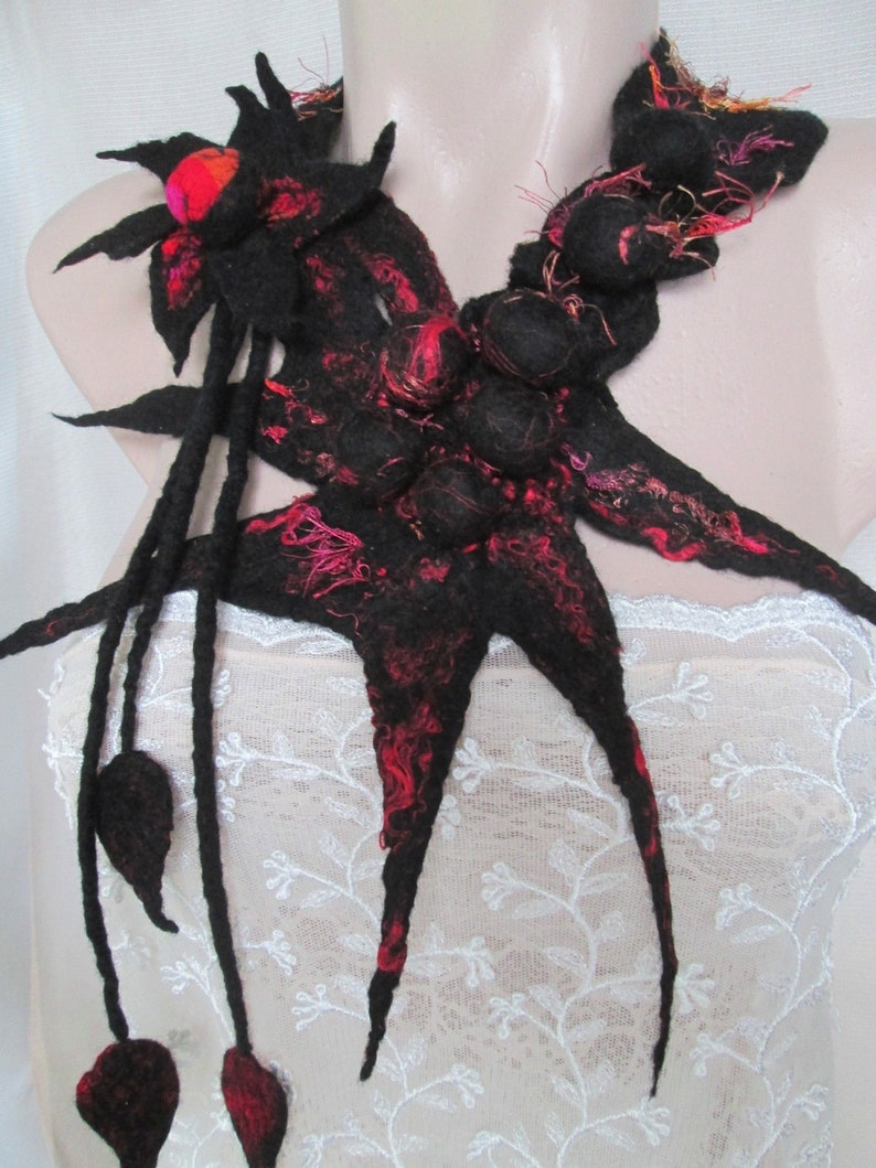 black collar,black necklace,gift idea,unique wool scarf,unique collar,art to wear Wearable Art,Fairy Collar Pixie Costume Accessory