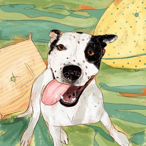 Custom dog portrait digital painting, art commission pit bull illustration, personalized bulldog present, dog loss gift creative unique idea