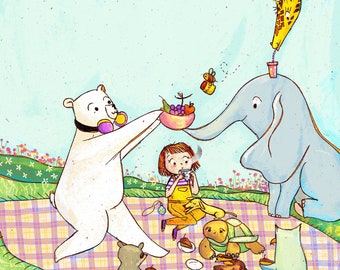 Custom illustrations for children's book with 5 characters and detailed background, short story to publish, book project, hire illustrator