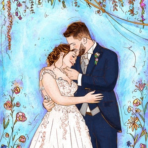 Wedding portrait couple illustration art commission. Personalized digital painting anniversary. Sentimental christmas gift unique to frame