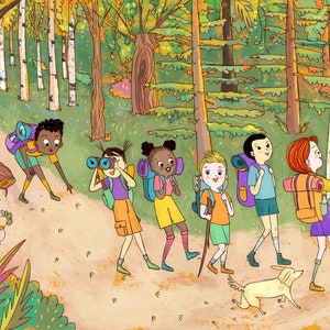 Bespoke illustration with whimsical handdrawn style for personalized picture book. Digital art commission.