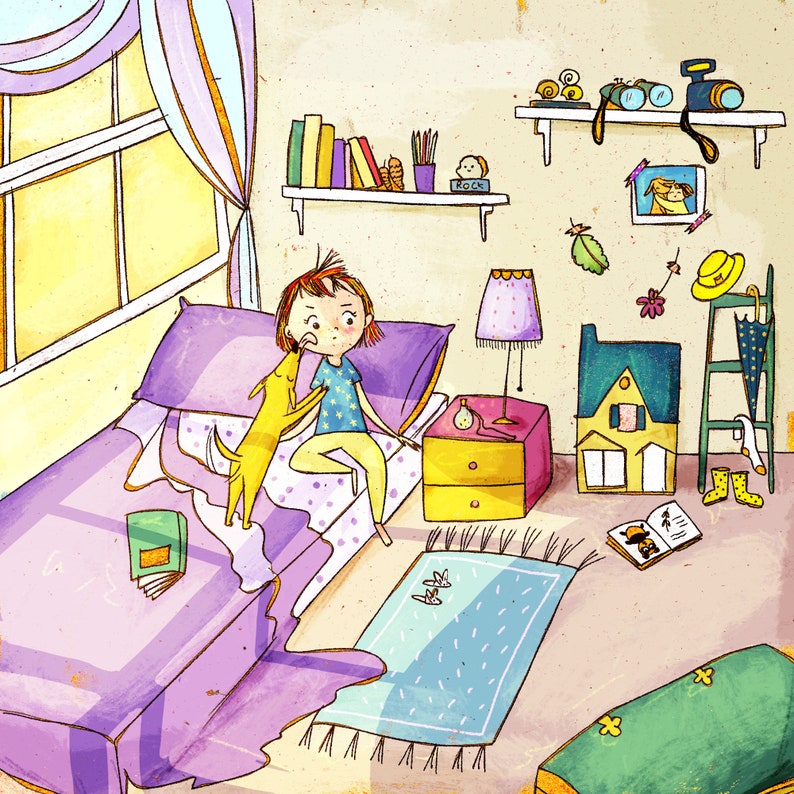 Custom illustration for children's book to publish. Illustrator for hire. Personalized drawing for a picturebook. Spread and single page on commission. Whimsical scene
