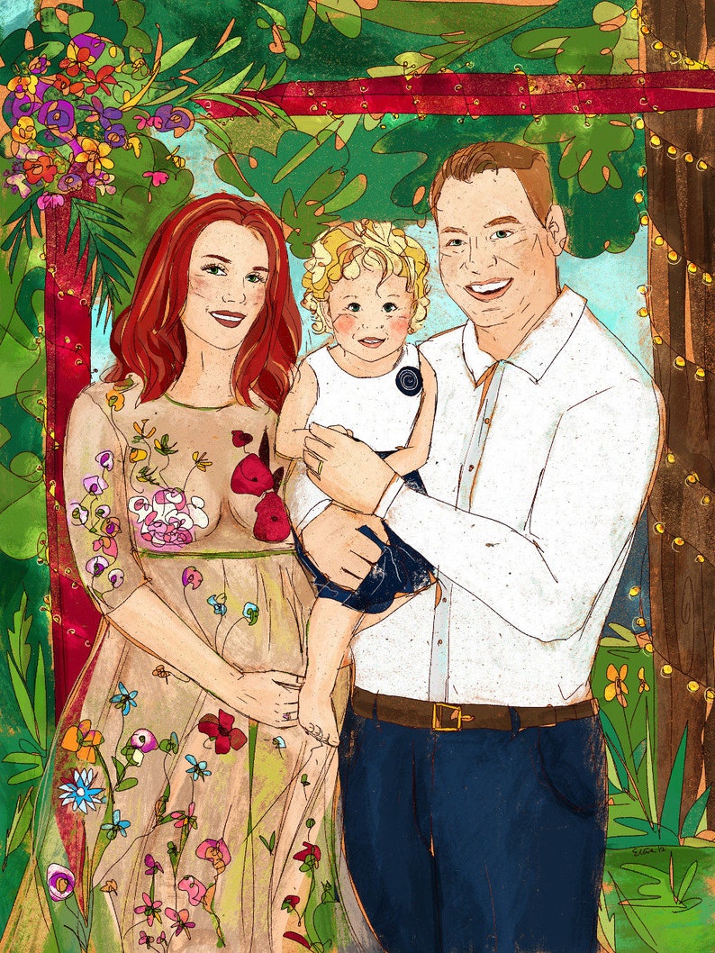 Familienzeichnungsporträt, personalisiertes Geschenk für Weihnachten, Mutter und Vater, Firmenfreunde, Andenken an Paare und Kinder, digitale Kunst Bild 7