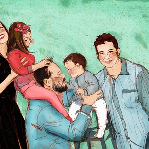 Familienporträt Zeichnung, personalisierte Geschenkillustration Weihnachten Mama, kreatives Geschenk mit Familie Kinder Mutter Großeltern