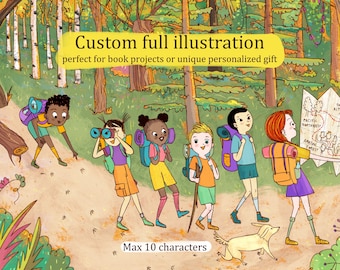 Illustraties voor kinderboeken op maat, in opdracht. Traditionele vrije handtekeningstijl voor storyboards of omslagen.