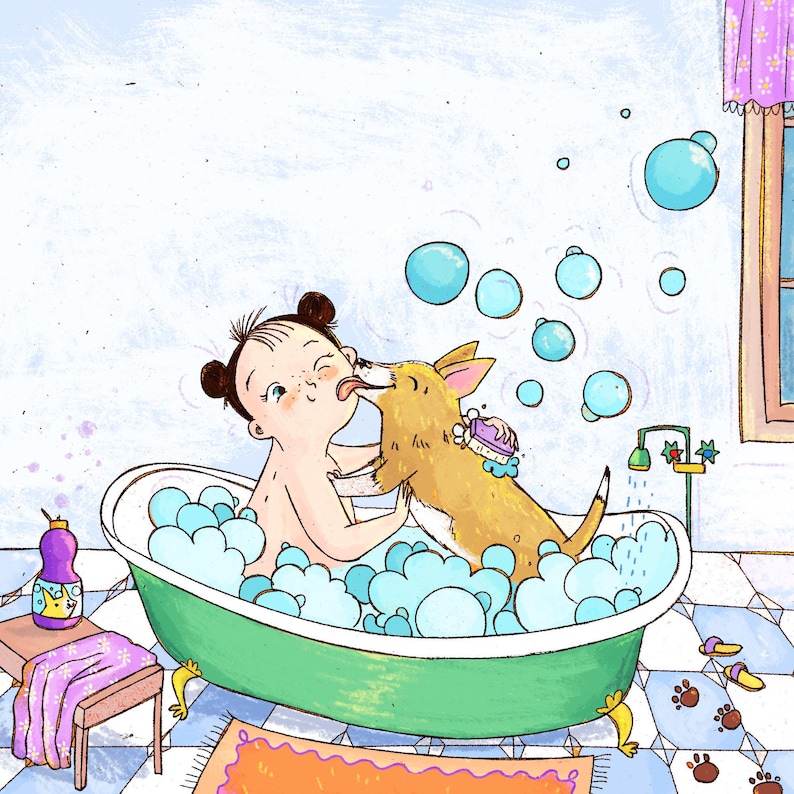 Custom illustration for children's book to publish. Illustrator for hire. Personalized drawing for a picturebook. Spread and single page on commission. Whimsical scene