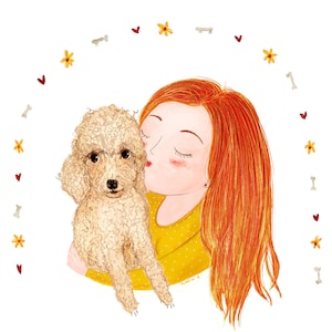 Custom pet and owner portrait, dog cartoon illustration, personalized college student gift, cat person present idea, drawing from photo art