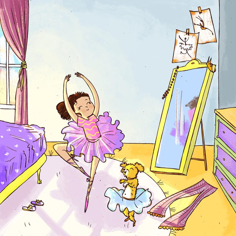 Custom illustration for children's book to publish. Illustrator for hire. Personalized drawing for a picturebook. Spread and single page on commission. Whimsical scene
