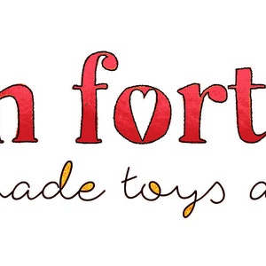 May include: Red text on a white background reads "season forty four handmade toys and gifts".