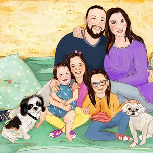 Familienzeichnungsporträt, personalisiertes Geschenk für Weihnachten, Mutter und Vater, Firmenfreunde, Andenken an Paare und Kinder, digitale Kunst Bild 4