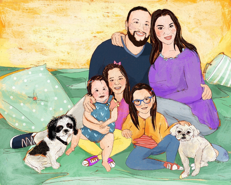 Familienzeichnungsporträt, personalisiertes Geschenk für Weihnachten, Mutter und Vater, Firmenfreunde, Andenken an Paare und Kinder, digitale Kunst Bild 4