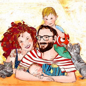 Familienzeichnung Porträt personalisiertes Geschenk für Weihnachten, Mutter und Vater Firma Freunde Erinnerung an Paar und Kinder digitale Kunst