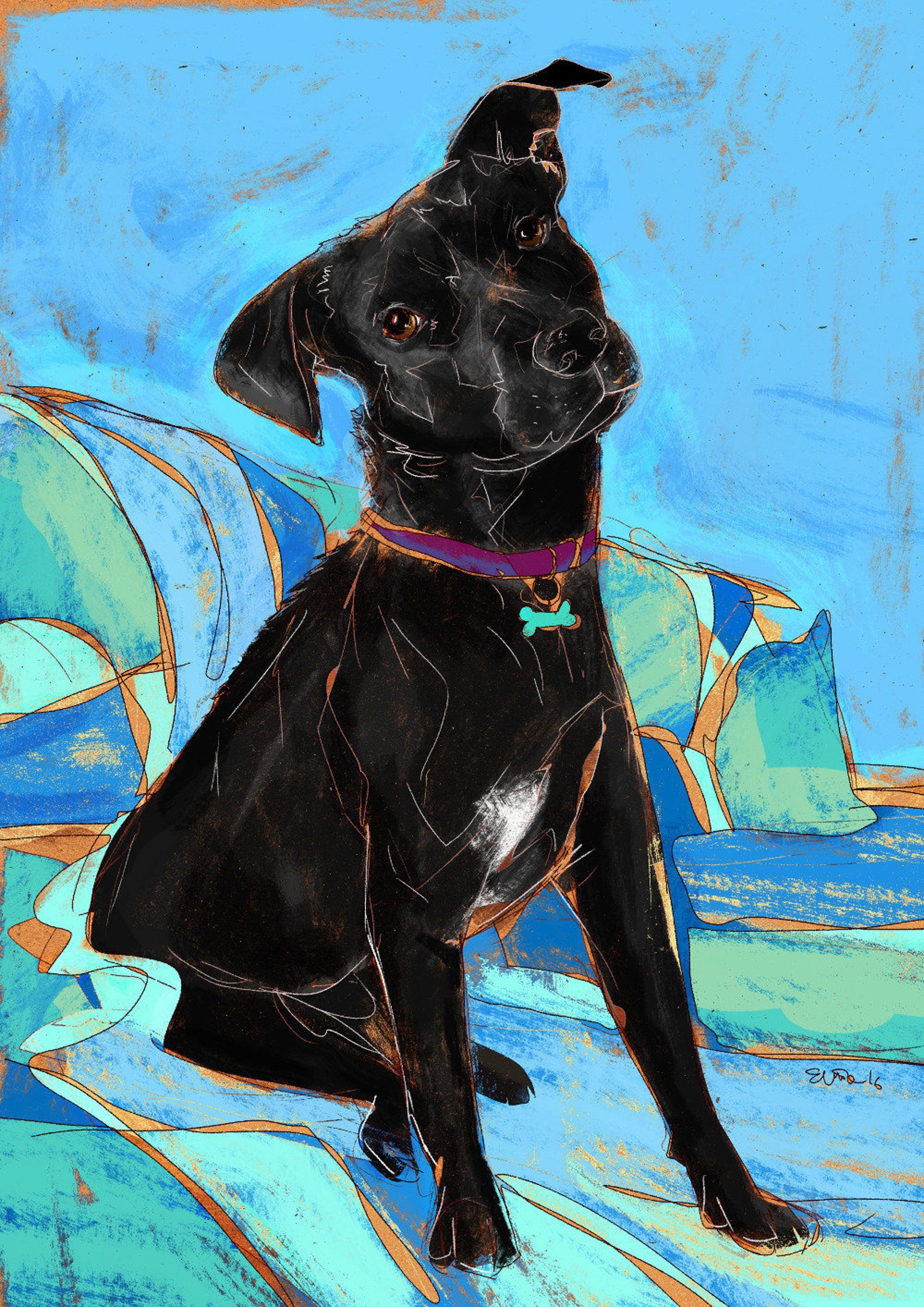 Dog Art Commission Digital Portrait. Custom Gift Memorial for Etsy