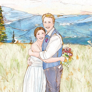 Custom couple portrait illustration. Sentimental christmas gift art commission gift. Personalised drawing for love announcement for her mom