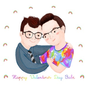 Portrait personnalisé d'un couple LGBT, unions civiles, cadeau d'anniversaire de mariage pour amis et fiancés, illustration romantique pour Noël