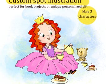 Simple custom illustration for childrens book, personalized whimsical artwork, cover for kids story, digital watercolor drawing for ebook