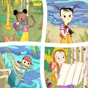 Custom playful illustration for kids storybook: Illustrator for hire with whimsical textured multi-ethnic characters