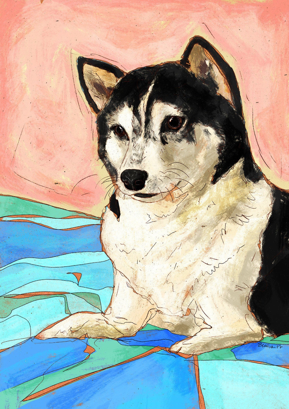 Dog Art Commission Digital Portrait. Custom Gift Memorial for Etsy