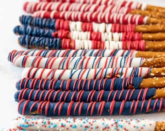 Fourth of July Chocolate Covered Pretzel Rods