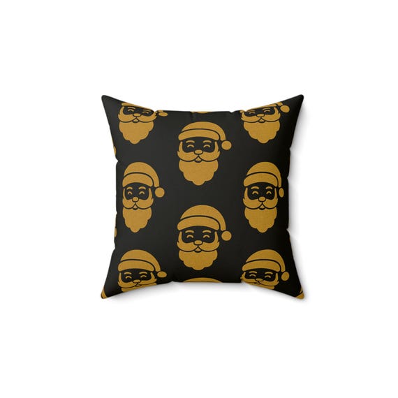 Christmas Santa Gold Pattern Throw Pillow, Holiday Home Decor