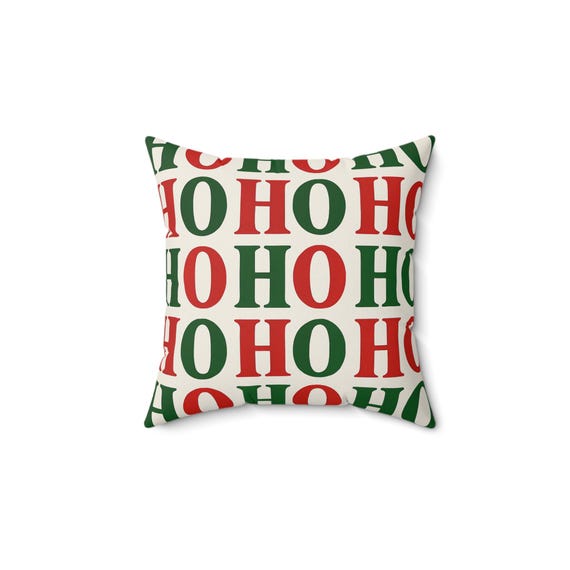 Santa Claus Ho Ho Ho - Christmas Holiday Spun Polyester Square Pillow, Festive Decorative Cushion,