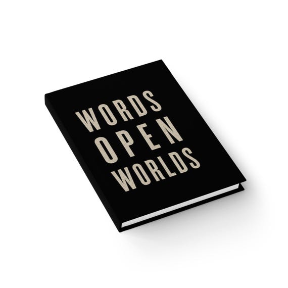Words Open Worlds journal | Black hardcover notebook