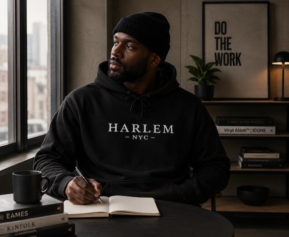 Harlem NYC Hoodie | Black Pullover Hooded Sweatshirt