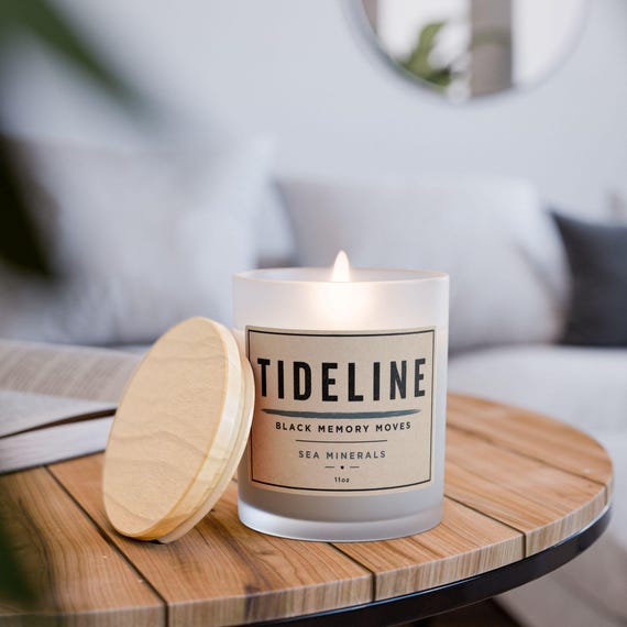 Tideline Sea Minerals Candle Frosted Glass 11oz | Wooden Lid, Coastal Scent